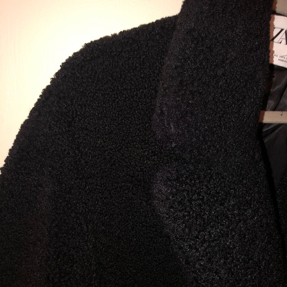 Zara Long Black Fleece Coat - Picture 4 of 5